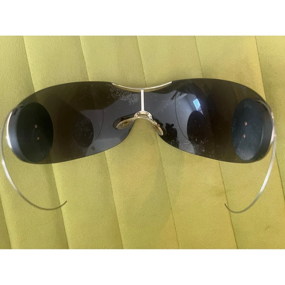 Christian Dior Vintage Shield Sunglasses Y2K Oversized Wrap Logo Medallion Black